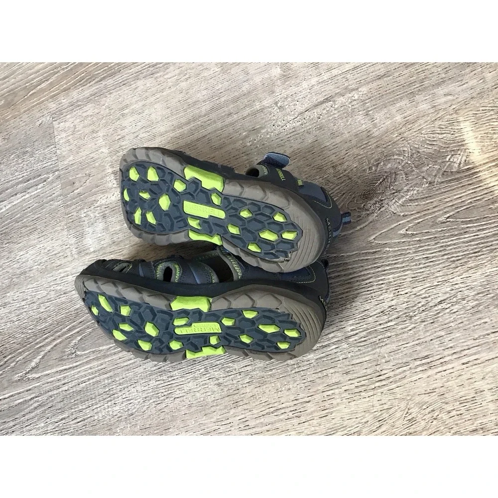 Merrell Youth Boys Hydro Sandals size 5 Navy Green waterproof slip On MY53375